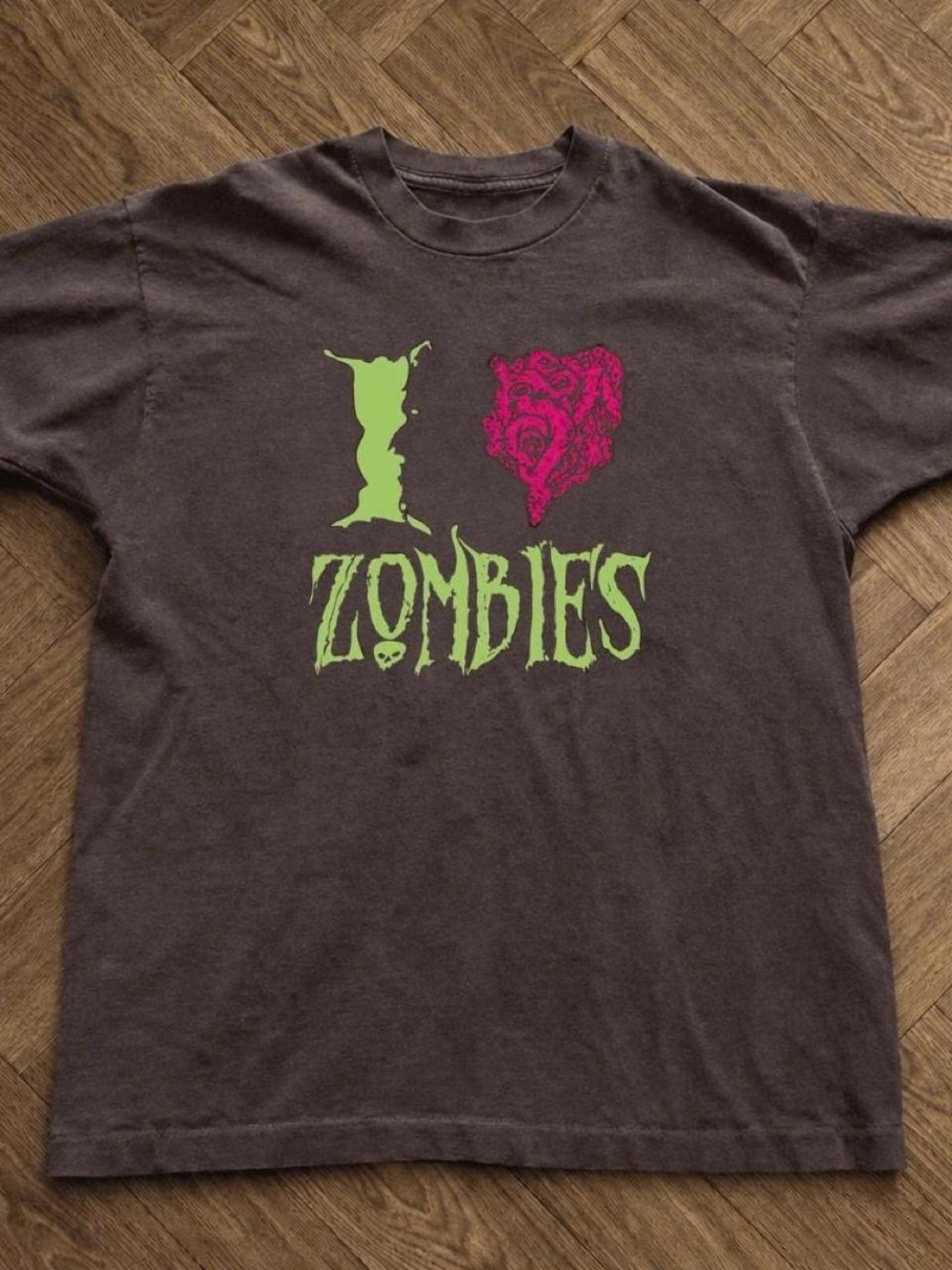 Gildan Dark Choco Short-Sleeve Tee with Lime Green & Hot Pink 'I Zombies' Graphi